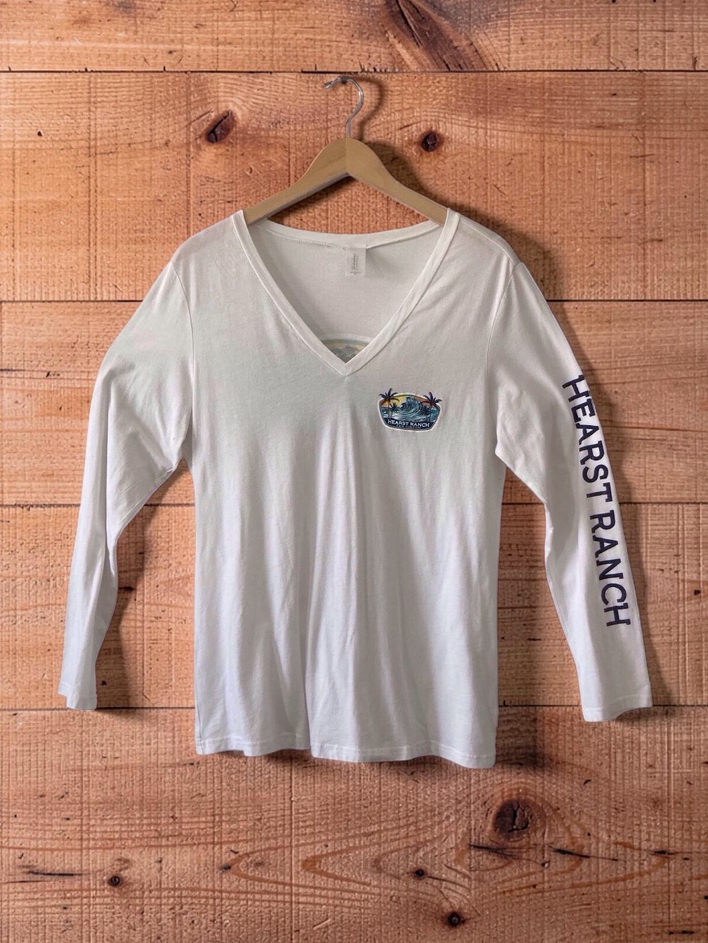Hearst Ranch White Long Sleeve Tee with Surf Graphic